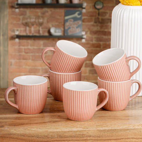 Peach Fringe Ceramic Tea Cup Set of 6, 220 ML Each, Microwave and Dishwasher Safe Coffee Cups